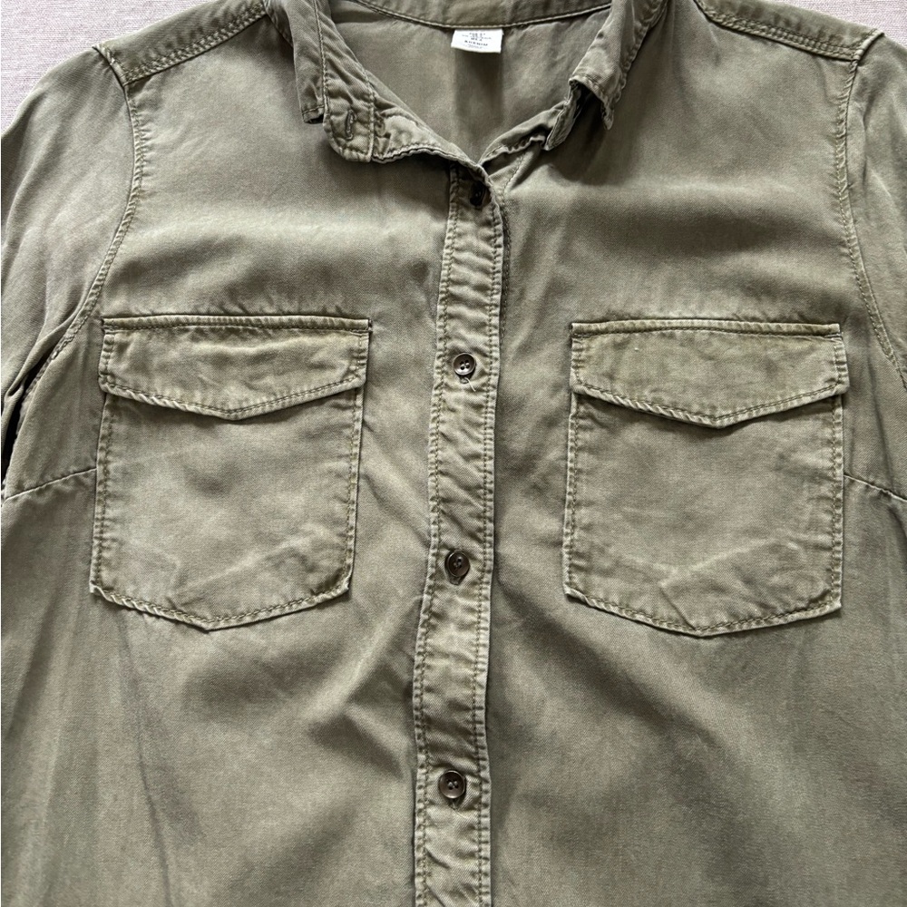 H&M olive army green work campus grunge long button up shirt size 4 - Picture 5 of 11